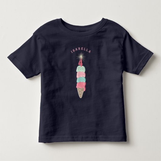 ピンクアイスクリームスパークラーガール4th誕生日パーティー トドラーTシャツ (正面)