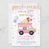 ピンクアイスクリームダブルザスコップツインズ誕生日 招待状 (正面)