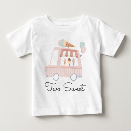 ピンクアイスクリームツスウィート2nd誕生日パーティー服 ベビーTシャツ (正面)