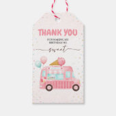 ピンクアイスクリームトラックはこちらスクープ誕生日 ギフトタグ (正面)