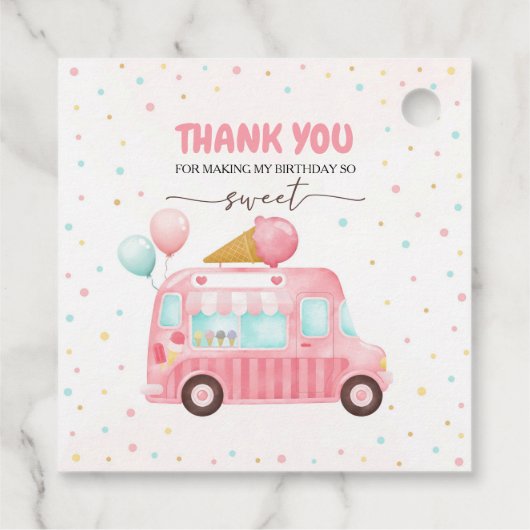ピンクアイスクリームトラックはこちらスクープ誕生日 フェイバータグ (裏面)