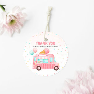 ピンクアイスクリームトラックはこちらスクープ誕生日 フェイバータグ