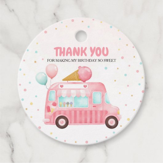 ピンクアイスクリームトラックはこちらスクープ誕生日 フェイバータグ (正面)
