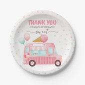 ピンクアイスクリームトラックはこちらスクープ誕生日 ペーパープレート (正面)