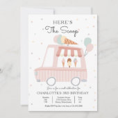 ピンクアイスクリームトラックはこちらスクープ誕生日 招待状 (正面)