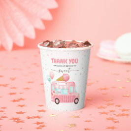 ピンクアイスクリームトラックはこちらスクープ誕生日 紙コップ