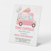 ピンクアイスクリームトラック時間カプセル標識 台座サイン (正面)