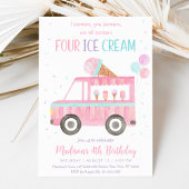 ピンクアイスクリームトラック第4誕生日 招待状