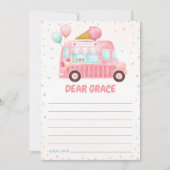 ピンクアイスクリームトラック誕生日タイムカプセルカード サンキューカード (正面)