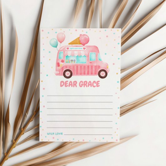 ピンクアイスクリームトラック誕生日タイムカプセルカード サンキューカード