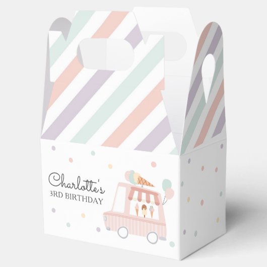 ピンクアイスクリームトラック誕生日パーティーの装飾 フェイバーボックス (オープン)