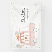 ピンクアイスクリームトラック誕生日パーティードコーウェルカム 横断幕 (縦)