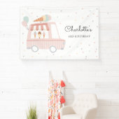 ピンクアイスクリームトラック誕生日パーティードコーウェルカム 横断幕 (インサイチュ)