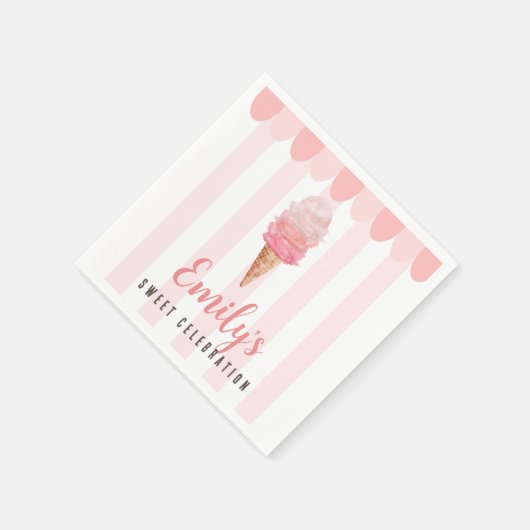 ピンクアイスクリームバースデーパーティナプキンス スタンダードカクテルナプキン (角)