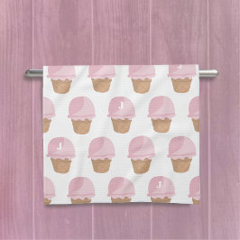 ピンクアイスクリームパターモノグラムのンのキッチンタオル キッチンタオル