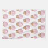 ピンクアイスクリームパターモノグラムのンのキッチンタオル キッチンタオル (横)