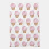 ピンクアイスクリームパターモノグラムのンのキッチンタオル キッチンタオル (縦)