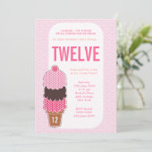 ピンクアイスクリームパーティーガールズ誕生日招待状 招待状 (スタンド正面)
