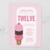 ピンクアイスクリームパーティーガールズ誕生日招待状 招待状 (正面/裏面)