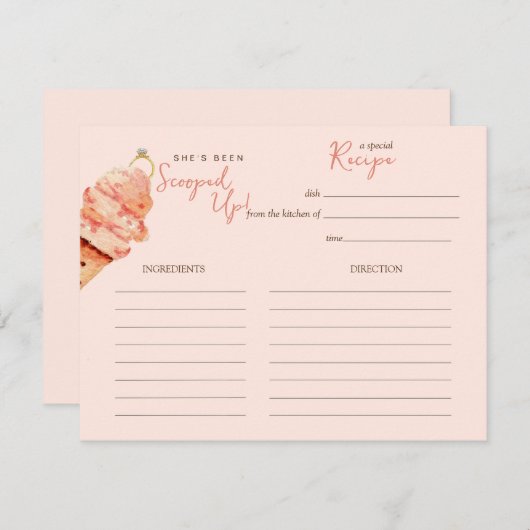 ピンクアイスクリームブライダルシャワーレシピカード 招待状 (正面/裏面)