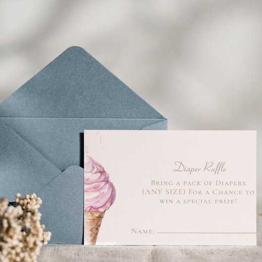 ピンクアイスクリームベビーシャワーおむつラッフルチケット エンクロージャーカード