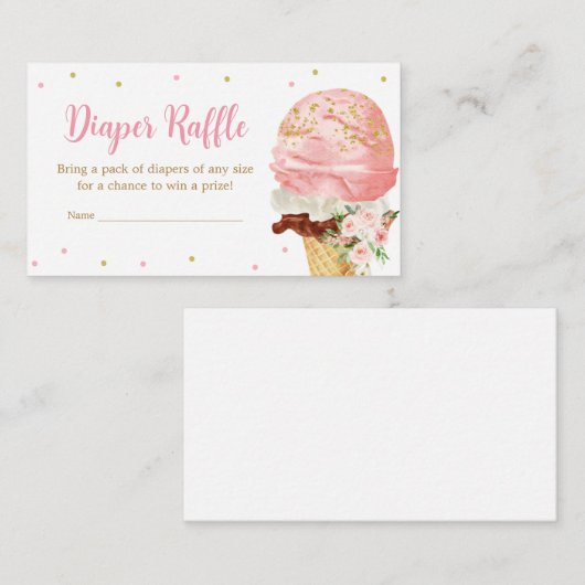 ピンクアイスクリームベビーシャワーおむつラッフル エンクロージャーカード (正面/裏面)