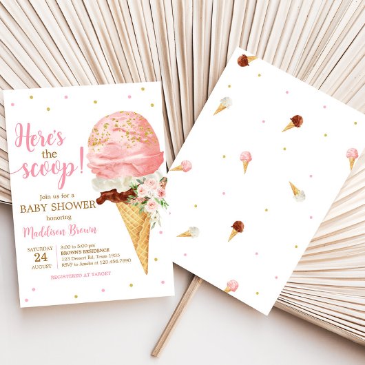 ピンクアイスクリームベビーシャワー 招待状