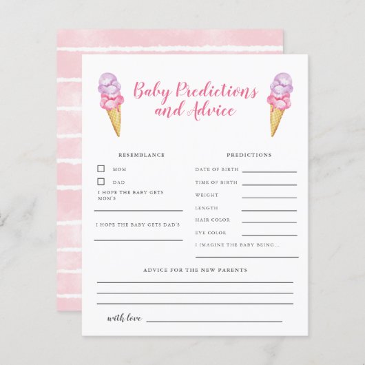ピンクアイスクリームベビー予測とアドバイスカード (正面/裏面)
