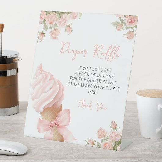 ピンクアイスクリームボウフローラベビーおむつラッフルサイン 台座サイン (インサイチュ)