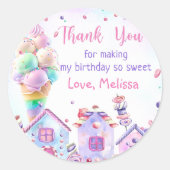 ピンクアイスクリーム誕生日クラシックラウンドステッカー ラウンドシール (正面)