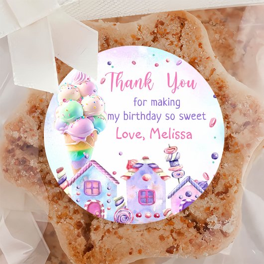 ピンクアイスクリーム誕生日クラシックラウンドステッカー ラウンドシール