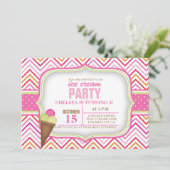 ピンクアイスクリーム誕生日パーティーの招待状 招待状 (スタンド正面)