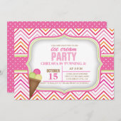 ピンクアイスクリーム誕生日パーティーの招待状 招待状 (正面/裏面)