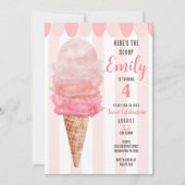 ピンクアイスクリーム誕生日パーティー招待状 – 任意の年齢 招待状 (正面)
