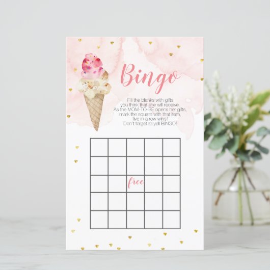 ピンクアイスクリーム金ゴールドグリッターベビーシャワービンゴゲーム (スタンド正面)