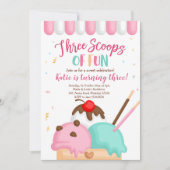 ピンクアイスクリーム3スクープのおもしろい誕生日 招待状 (正面)
