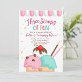 ピンクアイスクリーム3スクープのおもしろい誕生日 招待状 (スタンド正面)