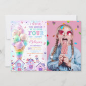 ピンクアイスクリーム4thバースデーフォト招待状 招待状 (正面)