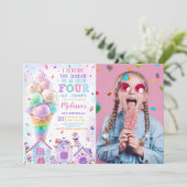 ピンクアイスクリーム4thバースデーフォト招待状 招待状 (スタンド正面)