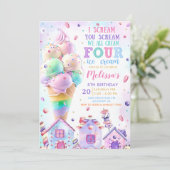ピンクアイスクリーム4th誕生日招待状 招待状 (スタンド正面)