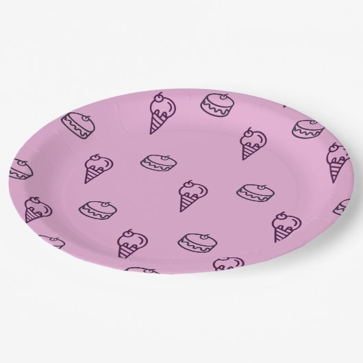 ピンクアイスクリーム&ケーキ紙プレート ペーパープレート (アングル)