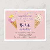 ピンクアイスクールクリーム子供の誕生日パーティー インビテーションポストカード (正面)