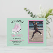 ピンクアイススケートで滑るスケートフォトバースデーパーティー招待状 招待状 (スタンド正面)