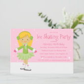 ピンクアイススケートで滑る | バースデーパーティー招待状 招待状 (スタンド正面)