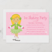 ピンクアイススケートで滑る | バースデーパーティー招待状 招待状 (正面/裏面)