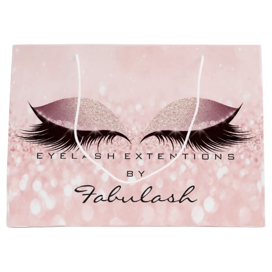 ピンクアイズラッシュ赤面メイクアップグリッターブライダル ラージペーパーバッグ (正面)