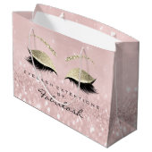 ピンクアイズラッシュ赤面メイクアップグリッターブランディング ラージペーパーバッグ (裏面アングル)