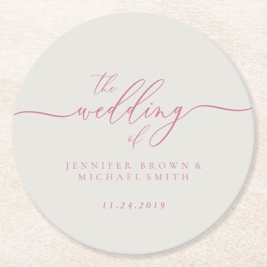 ピンクアイボリーの結婚式パーティグッズ ラウンドペーパーコースター (正面)