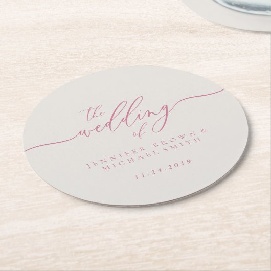 ピンクアイボリーウェディングパーティー ラウンドペーパーコースター (アングル)