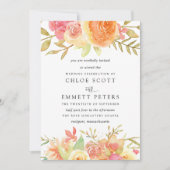 ピンクアイボリーオレンジの花のウェディング招待状 招待状 (正面)